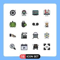 Universal Icon Symbols Group of 16 Modern Flat Color Filled Lines of pincil education india computer screen Editable Creative Vector Design Elements