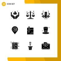 Set of 9 Commercial Solid Glyphs pack for drink upload weight technology sign Editable Vector Design Elements