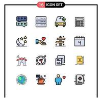 Group of 16 Flat Color Filled Lines Signs and Symbols for moon bank car ui document Editable Creative Vector Design Elements