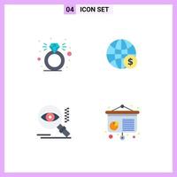 Pack of 4 Modern Flat Icons Signs and Symbols for Web Print Media such as diamond search world money find Editable Vector Design Elements