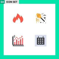 4 Universal Flat Icons Set for Web and Mobile Applications fire analytics spark sweets chart Editable Vector Design Elements