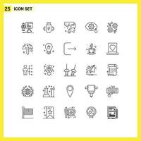 25 símbolos de signos de línea universal de elementos de diseño de vector editables de cepillo de rodillo de ojo de almacenamiento de láser de regalo