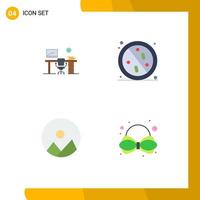 Set of 4 Commercial Flat Icons pack for office healthy office table virus image Editable Vector Design Elements