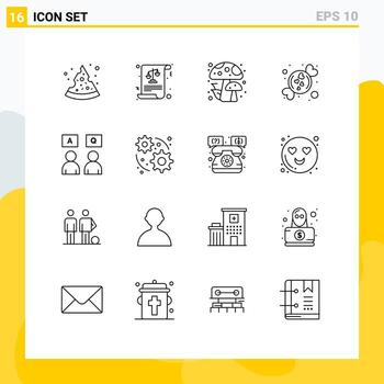 Set of 16 Modern UI Icons Symbols Signs for qa education forest answers romantic Editable Vector Design Elements