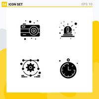 Pictogram Set of 4 Simple Solid Glyphs of camera web design alert red compass Editable Vector Design Elements