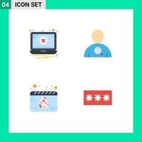 4 User Interface Flat Icon Pack of modern Signs and Symbols of error festival warning user code Editable Vector Design Elements