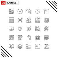 Group of 25 Lines Signs and Symbols for putty setting buildings multimedia house Editable Vector Design Elements