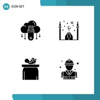 Solid Glyph Pack of Universal Symbols of usb eid cloud masjid baby Editable Vector Design Elements