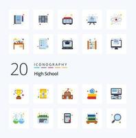 20 High School Flat Color icon Pack like education monitor education computer geography vector