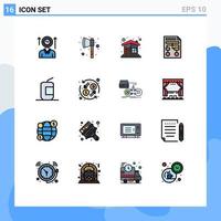 Modern Set of 16 Flat Color Filled Lines Pictograph of document process brick wall paper wall Editable Creative Vector Design Elements