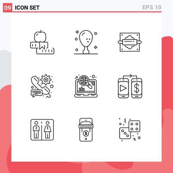 Set of 9 Vector Outlines on Grid for setting gear leg call bread Editable Vector Design Elements