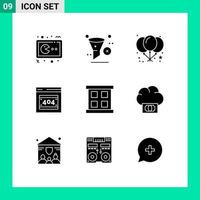 9 Thematic Vector Solid Glyphs and Editable Symbols of frame http error remove error page party Editable Vector Design Elements