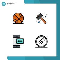 Group of 4 Modern Filledline Flat Colors Set for sport message knock smash phone Editable Vector Design Elements