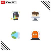 conjunto de 4 paquetes de iconos planos comerciales para elementos de diseño vectorial editables de temperatura de pastel de fiesta global de tambor vector