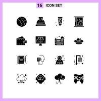 Set of 16 Vector Solid Glyphs on Grid for wallet fashion lotion accessories cleaning Editable Vector Design Elements