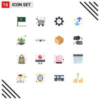 Pack of 16 Modern Flat Colors Signs and Symbols for Web Print Media such as up transfers iot down process Editable Pack of Creative Vector Design Elements