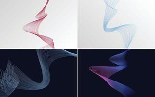 Set of 4 geometric wave pattern background Abstract waving line vector