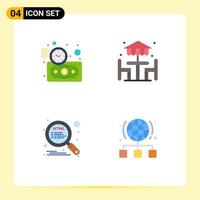 Universal Icon Symbols Group of 4 Modern Flat Icons of budget estimate optimization time dinner seo Editable Vector Design Elements
