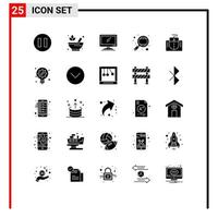 Group of 25 Solid Glyphs Signs and Symbols for computer study device school learning Editable Vector Design Elements