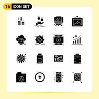 Group of 16 Solid Glyphs Signs and Symbols for timer dashboard money wall photo Editable Vector Design Elements