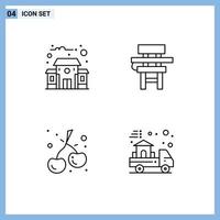 4 Line concept for Websites Mobile and Apps building cherry chair education delivery Editable Vector Design Elements