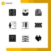 9 Universal Solid Glyphs Set for Web and Mobile Applications monitoring city building person fired Editable Vector Design Elements