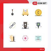 Pack of 9 Modern Flat Colors Signs and Symbols for Web Print Media such as hyperlink connect transportation link seo Editable Vector Design Elements