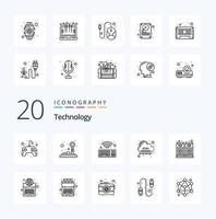 20 Technology Line icon Pack like sound server keyboard digital cloud vector