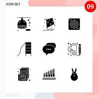 Modern Set of 9 Solid Glyphs Pictograph of bubble conversation setting chat kindergarten Editable Vector Design Elements