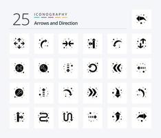 flecha 25 paquete de iconos de glifo sólido que incluye abajo. abajo a la izquierda. encogerse. flecha correcta. actualizar vector