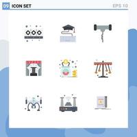 Modern Set of 9 Flat Colors Pictograph of finance trade drink stage concert Editable Vector Design Elements