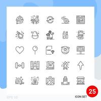 conjunto de 25 iconos modernos de la interfaz de usuario signos de símbolos para el árbitro del hotel deportivo de Internet detener elementos de diseño vectorial editables vector