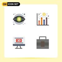 Mobile Interface Flat Icon Set of 4 Pictograms of business cinema money chart movie Editable Vector Design Elements