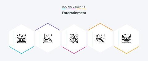 Entertainment 25 Line icon pack including star. magic. vehicle. instrument. sound vector