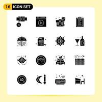 Modern Set of 16 Solid Glyphs and symbols such as development delivery watch video confirmation shield Editable Vector Design Elements