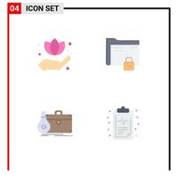 Pack of 4 creative Flat Icons of hand business data protection open Editable Vector Design Elements