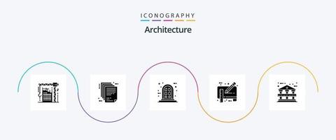 Architecture Glyph 5 Icon Pack Including ruler. draft. file. document. window vector