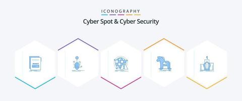 Cyber Spot And Cyber Security 25 Blue icon pack including internet. cybercrime. virus. virus. attack vector