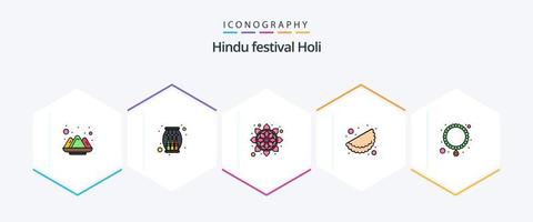 Holi 25 FilledLine icon pack including pearl. jewelry. flower. india. food vector