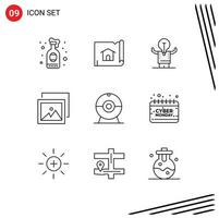 Pictogram Set of 9 Simple Outlines of camera photo business gallery potential Editable Vector Design Elements