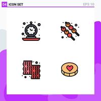 Universal Icon Symbols Group of 4 Modern Filledline Flat Colors of alarm beef retro food farm Editable Vector Design Elements