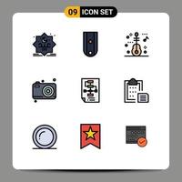 conjunto de 9 iconos de interfaz de usuario modernos signos de símbolos para cámara corporativa rango día del padre papá elementos de diseño vectorial editables vector