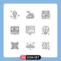 Pack of 9 Modern Outlines Signs and Symbols for Web Print Media such as education list sign board favorite timer Editable Vector Design Elements