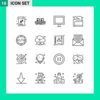 Set of 16 Commercial Outlines pack for code folder line web tv Editable Vector Design Elements