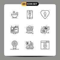 Set of 9 Modern UI Icons Symbols Signs for sweets food private dessert pen Editable Vector Design Elements