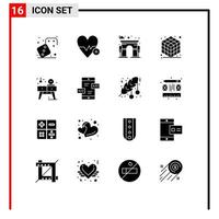 Universal Icon Symbols Group of 16 Modern Solid Glyphs of table home architecture layer cube Editable Vector Design Elements