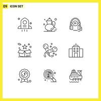 Pack of 9 creative Outlines of karaoke package language star box Editable Vector Design Elements