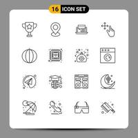 Mobile Interface Outline Set of 16 Pictograms of organic hold chat gesture social Editable Vector Design Elements