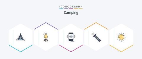 Camping 25 FilledLine icon pack including torch. gps. bonfire. camping. navigation vector