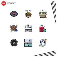 Universal Icon Symbols Group of 9 Modern Filledline Flat Colors of user gear ladybug cog spring Editable Vector Design Elements